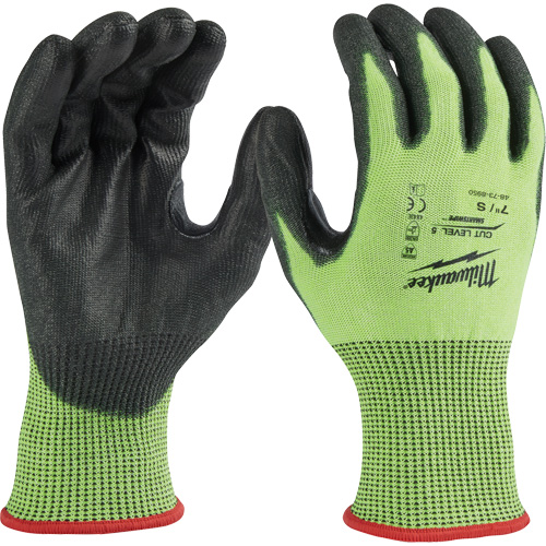 Milwaukee 48-73-8953 Gants &agrave; haute visibilit&eacute; enduits par trempage, Taille T-Grand, Calibre 15, Rev&ecirc;tement Polyur&eacute;thane, Enveloppe en Poly&eacute;thyl&egrave;ne, ASTM ANSI niveau A5