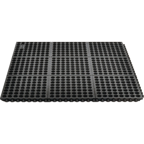 Notrax 550S0035BL Cushion-Ease&reg; 550 Interlocking Anti-Fatigue Mat, Slotted, 3' x 5' x 3/4", Black, Rubber