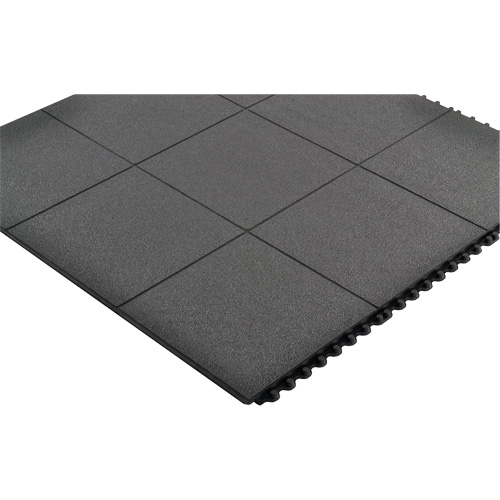Notrax 556S0033BL Tapis antifatigue &agrave; imbrication Cushion-Ease, Rugueux, 3' x 3' x 3/4", Noir, Caoutchouc naturel