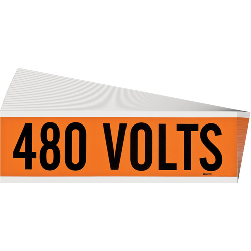 Brady 152328 "480 Volts" Conduit & Voltage Labels, 2-1/4" x 9", Cloth/Vinyl, English