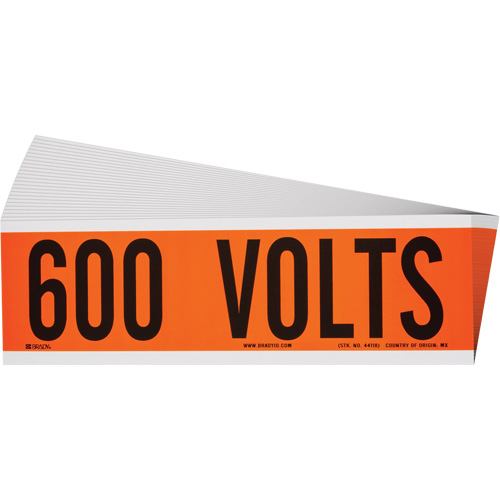 Brady 152337 "600 Volts" Conduit & Voltage Labels, 2-1/4" x 9", Cloth/Vinyl, English