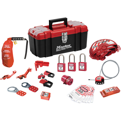 Master Lock 1457VE410KA Trousse de cadenassage standard avec cadenas en thermoplastique Zenex, Ensemble &eacute;lectrique/Vanne, 27 composants compris