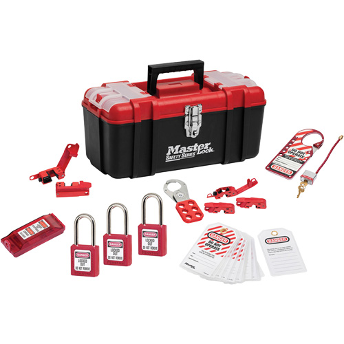 Master Lock 1457E410KAFRC Standard Lockout Kit with Zenex Thermoplastic Locks, Electrical Kit, 14 Components