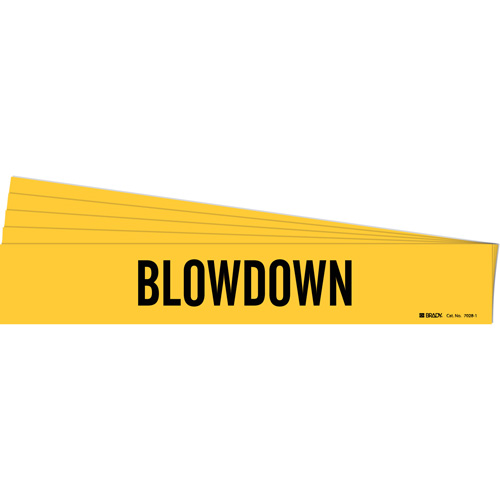 Brady 7028-1-PK "Blow Down" Pipe Marker, Self-Adhesive, 2-1/4" H x 14" W, Black on Yellow