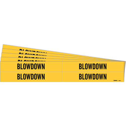Brady 7028-4-PK "Blowdown" Pipe Markers, Self-Adhesive, 1-1/8" H x 7" W, Black on Yellow