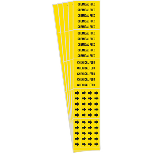 Brady 7043-3C-PK "Chemical Feed" Pipe Marker, Self-Adhesive, 2-1/4" H x 2-3/4" W, Black on Yellow