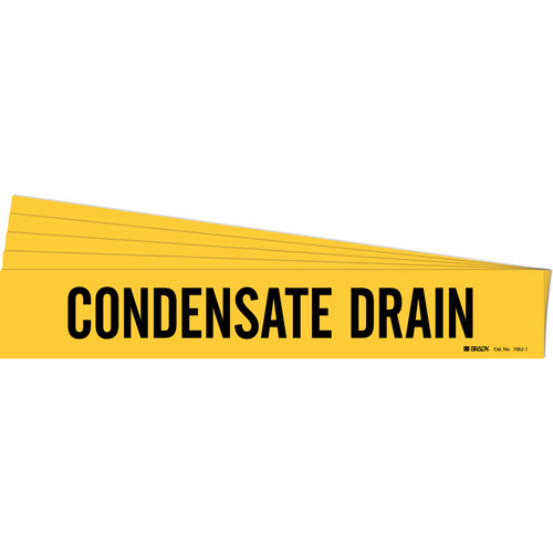 Brady 7062-1-PK "Condensate Drain" Pipe Marker, Self-Adhesive, 2-1/4" H x 14" W, Black on Yellow