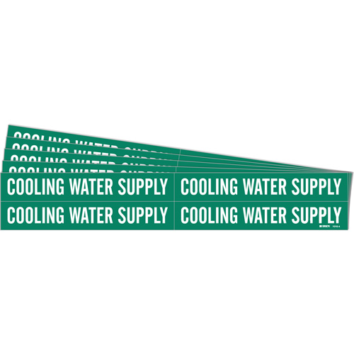 Brady 7072-4-PK Marqueurs de tuyau Cooling Water Supply, Autocollant, 1-1/8" h x 7" la, Blanc/vert