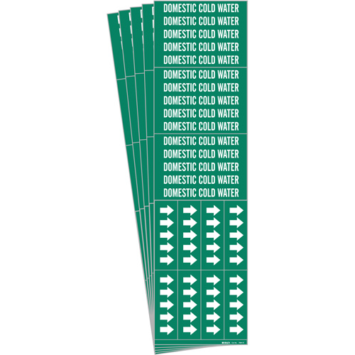 Brady 7084-3C-PK Marqueur de tuyau Domestic Cold Water, Autocollant, 2-1/4" h x 2-3/4" la, Blanc/vert