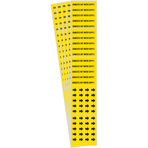Brady 7089-3C-PK "Domestic Hot Water Supply" Pipe Markers, Self-Adhesive, 2-1/4" H x 2-3/4" W, Black on Yellow