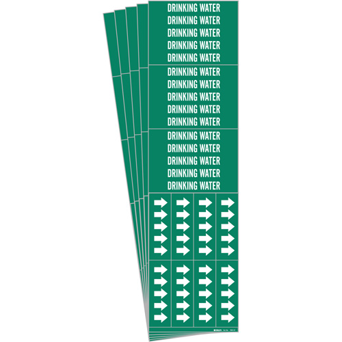 Brady 7093-3C-PK "Drinking Water" Pipe Markers, Self-Adhesive, 2-1/4" H x 2-3/4" W, White on Green