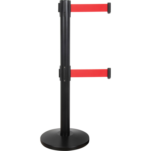 Produits de sécurité Zenith SHA661 Barri&egrave;re pour le contr&ocirc;le des foules &agrave; courroie double, Acier, 35" h, Ruban Rouge, Longueur du ruban 7'