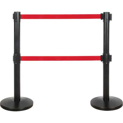 Produits de sécurité Zenith SHA661 Barri&egrave;re pour le contr&ocirc;le des foules &agrave; courroie double, Acier, 35" h, Ruban Rouge, Longueur du ruban 7'