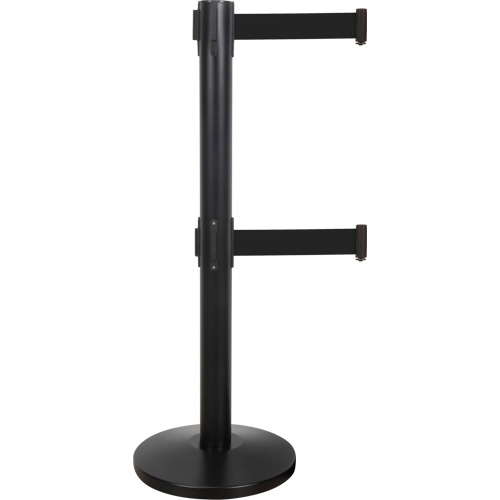 Produits de sécurité Zenith SHA662 Barri&egrave;re pour le contr&ocirc;le des foules &agrave; courroie double, Acier, 35" h, Ruban Noir, Longueur du ruban 7'
