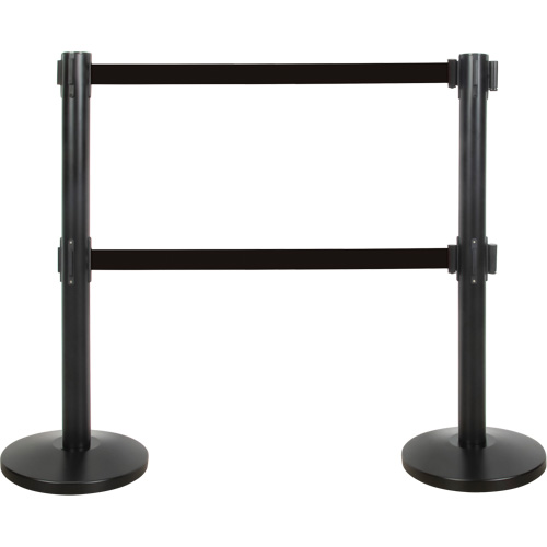 Produits de sécurité Zenith SHA662 Barri&egrave;re pour le contr&ocirc;le des foules &agrave; courroie double, Acier, 35" h, Ruban Noir, Longueur du ruban 7'