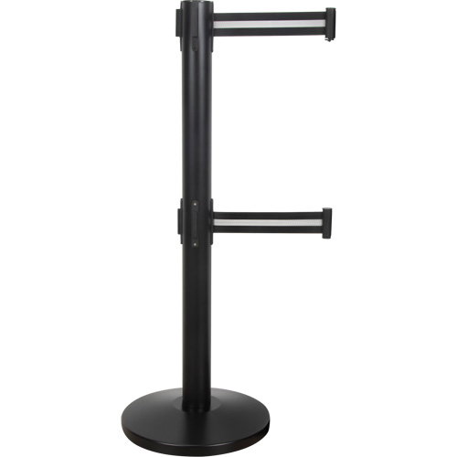 Zenith Safety Products SHA663 Dual Belt Crowd Control Barrier, Steel, 35" H, Black/White Tape, 7' Tape Length
