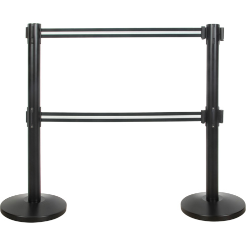 Zenith Safety Products SHA663 Dual Belt Crowd Control Barrier, Steel, 35" H, Black/White Tape, 7' Tape Length