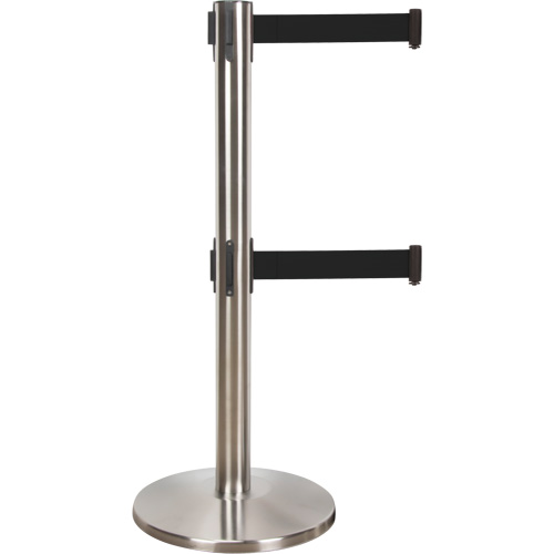 Zenith Safety Products SHA664 Dual Belt Crowd Control Barrier, Steel, 35" H, Black Tape, 7' Tape Length