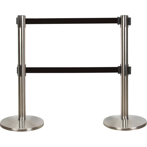 Zenith Safety Products SHA664 Dual Belt Crowd Control Barrier, Steel, 35" H, Black Tape, 7' Tape Length