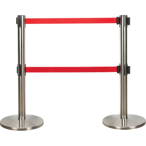 Produits de sécurité Zenith SHA665 Barri&egrave;re pour le contr&ocirc;le des foules &agrave; courroie double, Acier, 35" h, Ruban Rouge, Longueur du ruban 7'