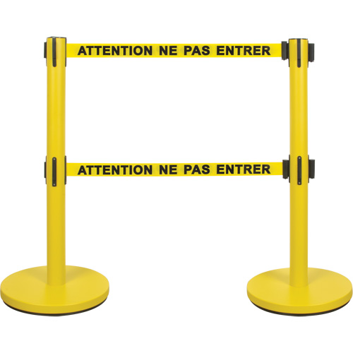 Zenith Safety Products SHA667 Dual Belt Crowd Control Barrier, Steel, 35" H, Yellow Tape, 7' Tape Length