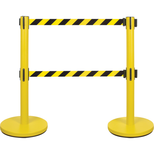 Zenith Safety Products SHA669 Dual Belt Crowd Control Barrier, Steel, 35" H, Black/Yellow Tape, 7' Tape Length