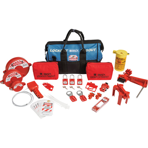 Brady 153672 Lockout Tagout Kit with Nylon Safety Lockout Padlocks in Duffel Bag, Electrical/Valve Kit, 31 Components