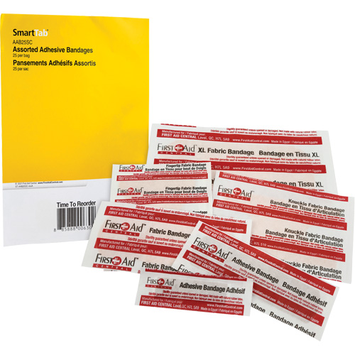 First Aid Central AAB25SC SmartCompliance&reg; Refill Adhesive Bandages, Assorted, Fabric/Plastic, Non-Sterile