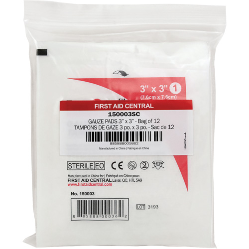 First Aid Central 150003SC SmartCompliance&reg; Refill Gauze, Pad, 3" L x 3" W, Sterile, Medical Device Class 1