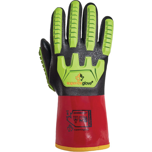 Superior Glove Works Ltd. S15KGVNFVB-12 Gants haute visibilit&eacute; r&eacute;sistants &agrave; la coupe Chemstop, Taille 3T-Grand/12, Calibre 15, Rev&ecirc;tement Nitrile/PVC, Enveloppe en Aramide, ASTM ANSI niveau A6