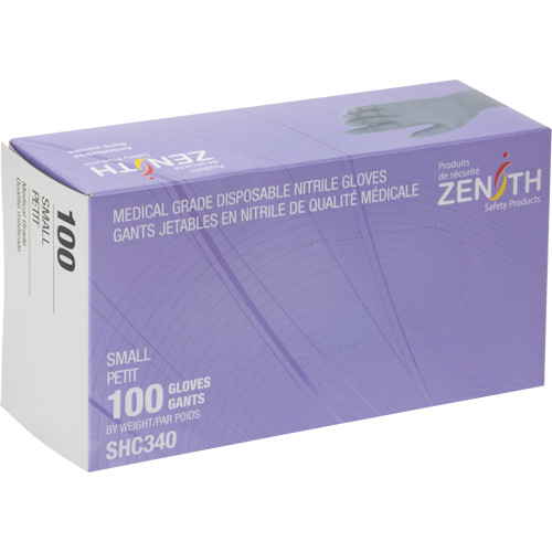 Zenith Safety Products SHC340 Medical Grade Disposable Gloves, Small, Nitrile, 6-mil, Powder-Free, Black, Class 2