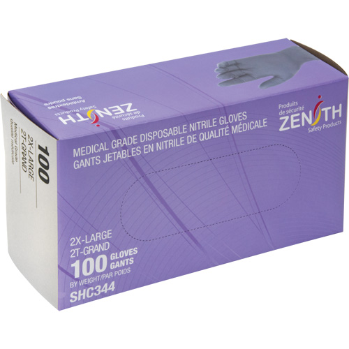 Zenith Safety Products SHC344 Medical Grade Disposable Gloves, 2X-Large, Nitrile, 6-mil, Powder-Free, Black, Class 2