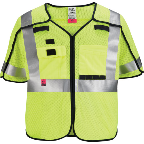 Milwaukee 48-73-5234 Gilet de s&eacute;curit&eacute; &agrave; maille d&eacute;tachable, Noir/Jaune lime haute visibilit&eacute;, 4T-Grand/5T-Grand
