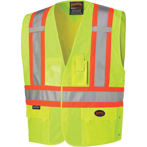 Pioneer V1020160-S/M 131 Veste de s&eacute;curit&eacute; avec c&ocirc;t&eacute;s r&eacute;glables, Jaune lime haute visibilit&eacute;, Moyen/Petit, Polyester