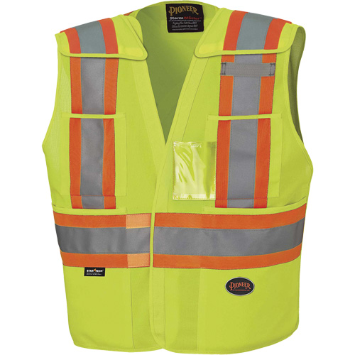 Pioneer V1021061-4/5XL 6931 Veste d'arpenteur d&eacute;tachable &agrave; &eacute;paules tombantes, Jaune lime haute visibilit&eacute;, 4T-Grand/5T-Grand, Polyester