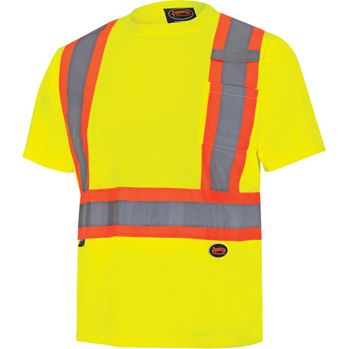 Pioneer V1051160-L 6991 Bird's-Eye Safety Shirt, Polyester, Large, High Visibility Lime-Yellow