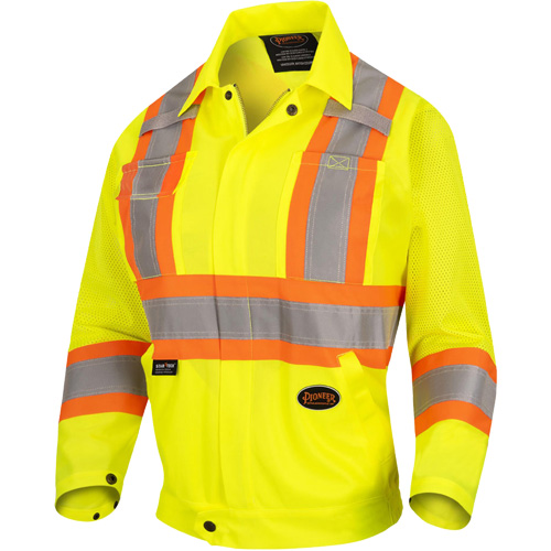 Pioneer V1071260-XS 5999JW Veste de s&eacute;curit&eacute; routi&egrave;re pour femmes, Polyester, Jaune lime haute visibilit&eacute;, T-petit
