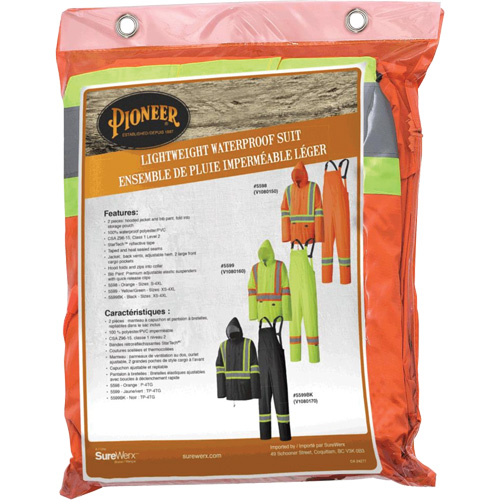 Pioneer V1080150-L 5598 Combinaison de pluie imperm&eacute;able et l&eacute;g&egrave;re, Polyester/PVC, Grand, Orange haute visibilit&eacute;
