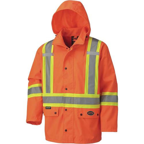 Pioneer V1110250-4XL 5575A Veste de s&eacute;curit&eacute; imperm&eacute;able avec capuchon amovible 450D, Polyester, Orange haute visibilit&eacute;, 4T-Grand