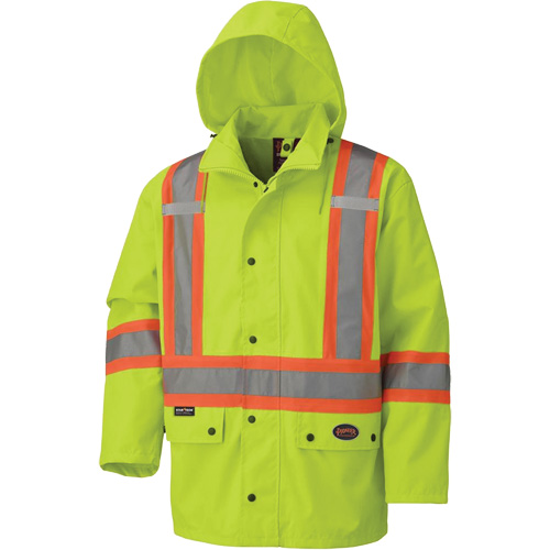 Pioneer V1110660-XS 5585A 450D Waterproof Safety Jacket with Detachable Hood, Polyester, High Visibility Lime-Yellow, X-Small