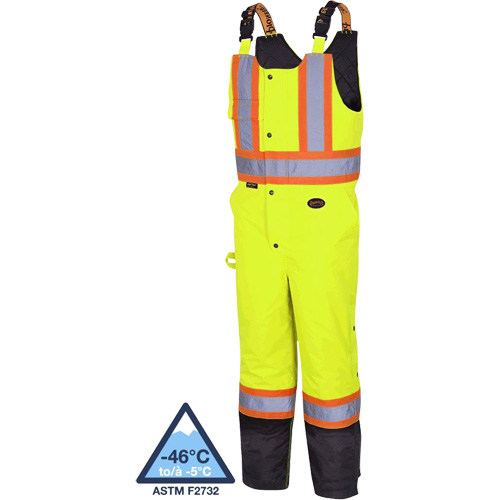 Pioneer V1120661-S 5041BB Waterproof Quilted Bib Pants, Polyester, Small, Black/High Visibility Lime-Yellow