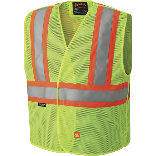 Pioneer V2510860-S/M 6916A Flame Resistant Safety Vest, High Visibility Lime-Yellow, Medium/Small, Polyester