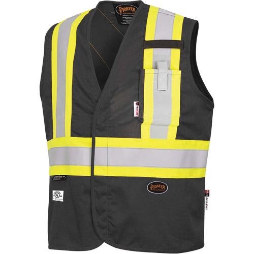 Pioneer V2540070-L 7729 FR-Tech&reg; Flame-Resistant Arc Safety Vest, Large, Black, 10 cal/cm²