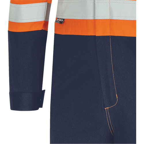 Pioneer V2541350-44 7702BB Combinaison de s&eacute;curit&eacute; FR-Tech 2 tons, Taille 44, Bleu marin/Orange, 10 cal/cm²
