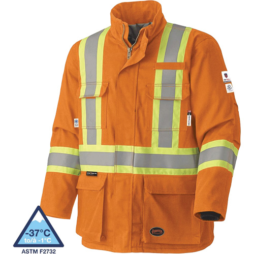 Pioneer V2560250-M 5533 Flame-Resistant Safety Parka, Medium, High Visibility Orange, 58 cal/cm²