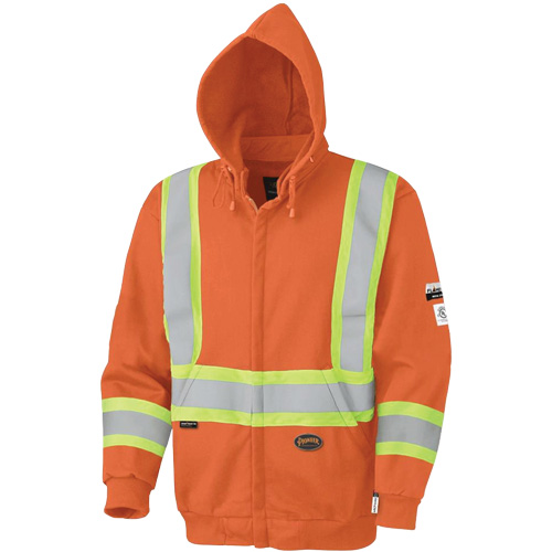 Pioneer V2570450-2XL 338SF Chandail &agrave; capuche de s&eacute;curit&eacute; ignifug&eacute; avec fermeture &agrave; glissi&egrave;re, Hommes, 2T-Grand, Orange haute visibilit&eacute;, 22 cal/cm²
