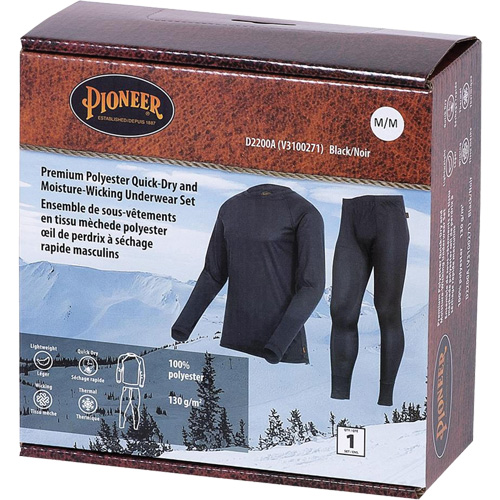 Pioneer V3100271-L D2200A Ensemble de sous-v&ecirc;tements &agrave; s&eacute;chage rapide et &eacute;vacuation de l'humidit&eacute; de premi&egrave;re qualit&eacute;, Hommes, Grand, Noir