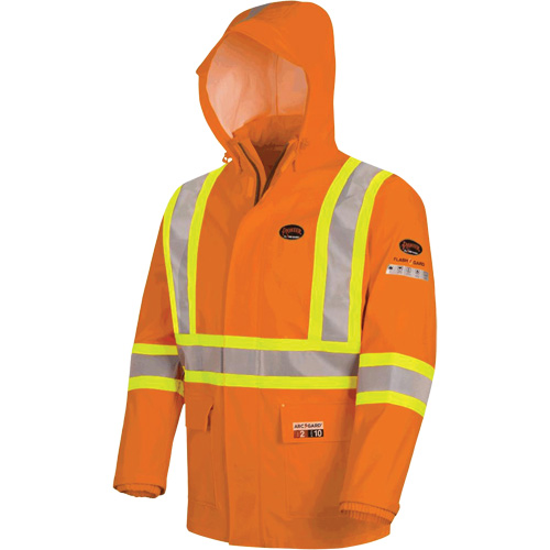 Pioneer V3520650-L 5880 Manteau de pluie ignifuge et protection contre les &eacute;clats d'arc &eacute;lectrique, Grand, Orange haute visibilit&eacute;, 10 cal/cm²