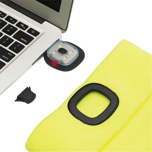 Pioneer V4020960-O/S 5676 Tuque en tricot avec lampe frontale &agrave; DEL, Doublure en Molleton, Taille unique, Jaune haute visibilit&eacute;