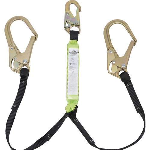 Peakworks V8104924 SA-64022-4 Shock Absorbing Lanyard, 4', Rebar Hook Center, Snap Hook Leg Ends, Polyester
